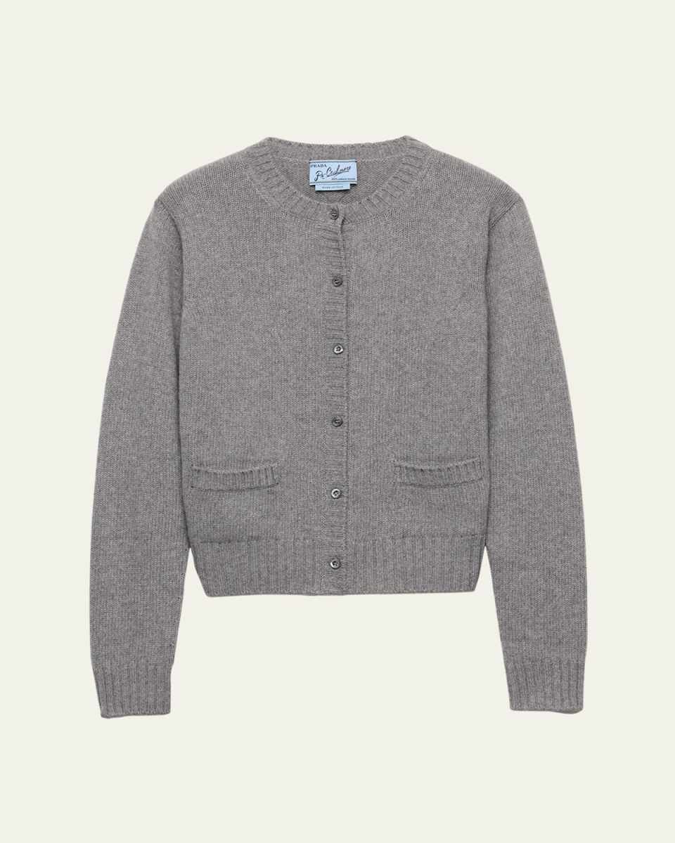 Ribbed Trim Cashmere Cardigan